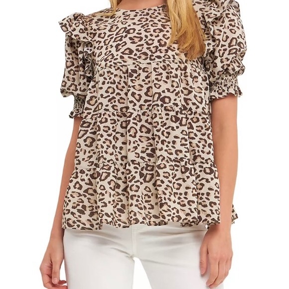 Free The Roses Animal Print Tiered Blouse - Picture 2 of 7